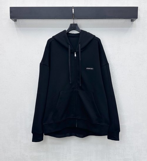 Gucci Cotton Hoodie with Zipper and Signature Embroidered Logo - Classic Comfort