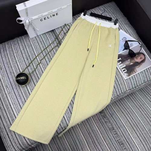 Celine Recommended CEL Series Arch Embroidery Logo Wide-Leg Pants