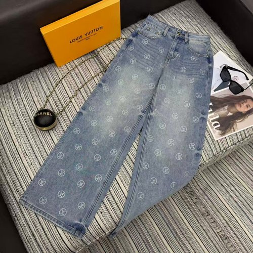 Louis Vuitton Recommended LOU Series Rhinestone Logo Wide-Leg Jeans