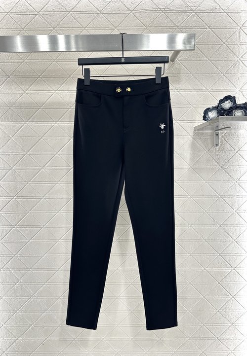 Dior Retro Elastic Pencil Pants with Bee CD Logo, Soft and Stylish