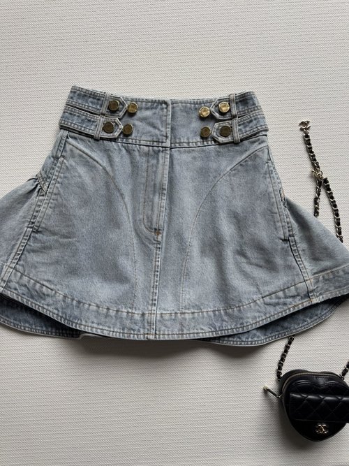 Loro Piana High-Waisted Denim Skirt with Logo Metal Buttons