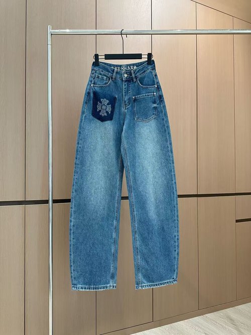 Chanel Designer Flocked Jeans with Gradient Wash and Studs