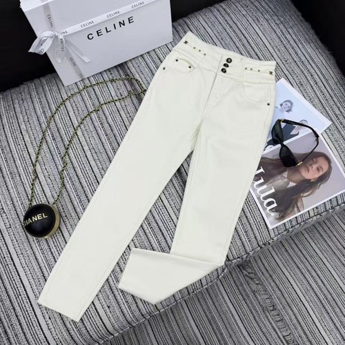 Celine Arc de Triomphe Ornamented, Fleece-lined High-waist Skinny Jeans