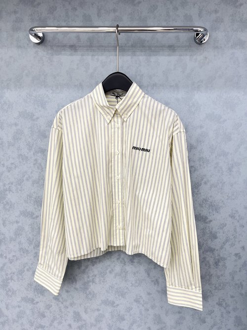 Miu Miu Customized Stripe Embroidery Short-Sleeved Shirt with Elegance