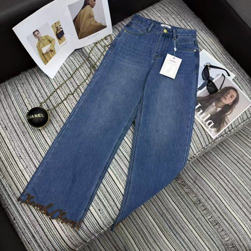Chanel Highly Recommended Embroidered Letter Cuff Straight Jeans