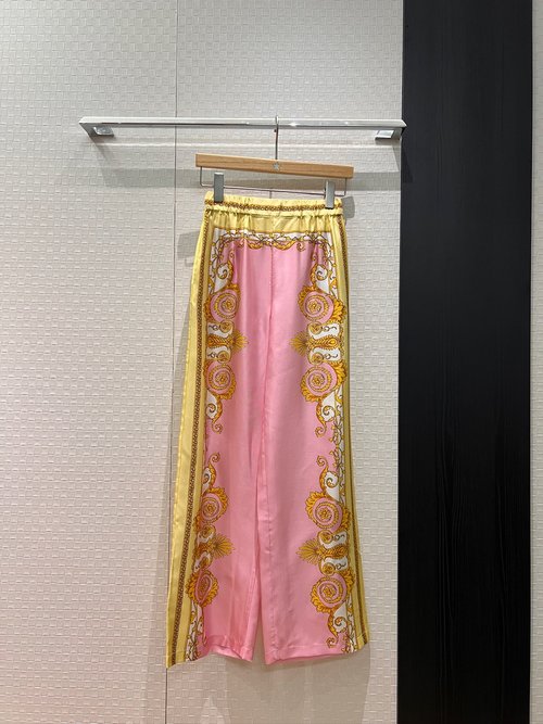 Versace Silk Wide-Leg Pants with Elastic Waist and Pockets