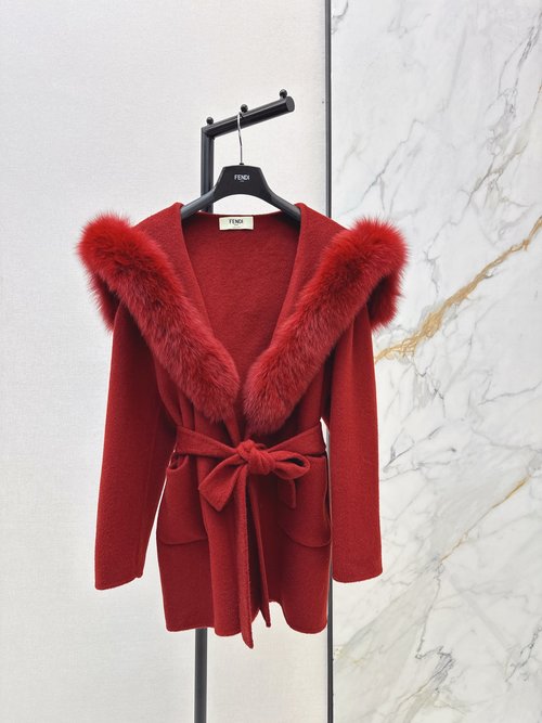 Fendi Fox Fur Decorated Double-faced Woolen Coat