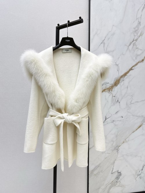 Fendi Fox Fur Decorated Double-faced Woolen Coat