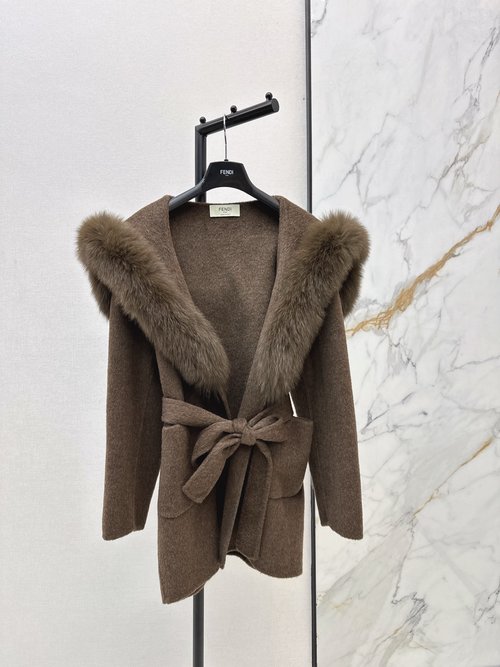 Fendi Fox Fur Decorated Double-faced Woolen Coat