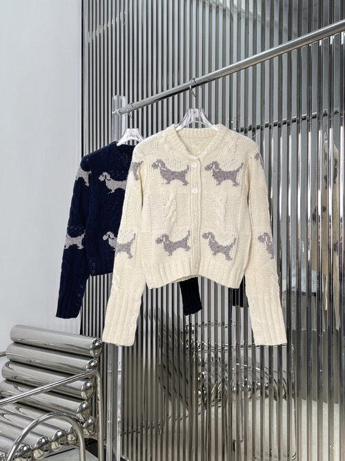 Thom Browne Puppy Jacquard Cardigan in Blue and White