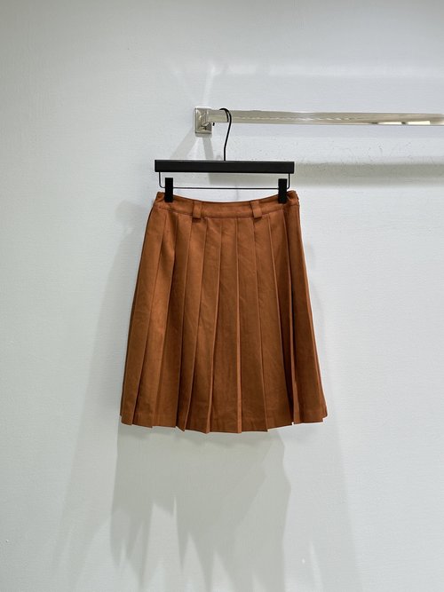 Miu Miu Suede Outfit with High-Waisted Pleated Skirt