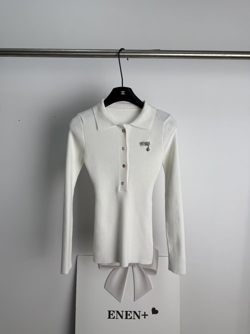 Miu Miu High-quality Solid-color Polo-collar Top