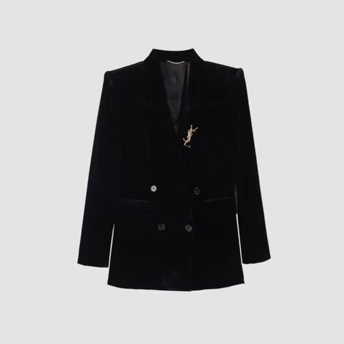 Yves Saint Laurent Newly Released Slim-Fit Double-Breasted Velvet Suit Jacket