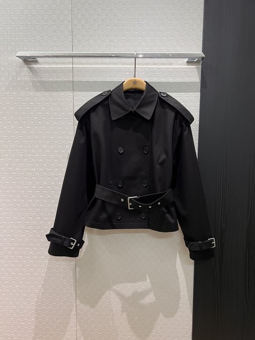 Dior Double-Breasted Short Trench Coat with Embroidered Bee