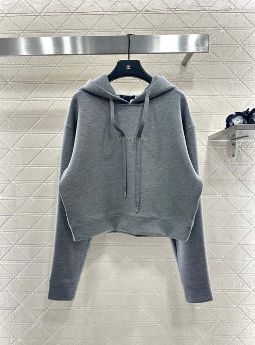 Louis Vuitton Hooded Drawstring Cropped Sweatshirt in Custom Fabric