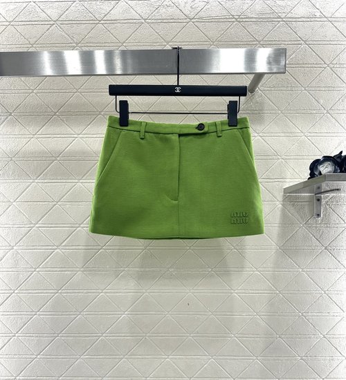 Miu Miu High-Waisted Zippered Skirt with Brand Decoration