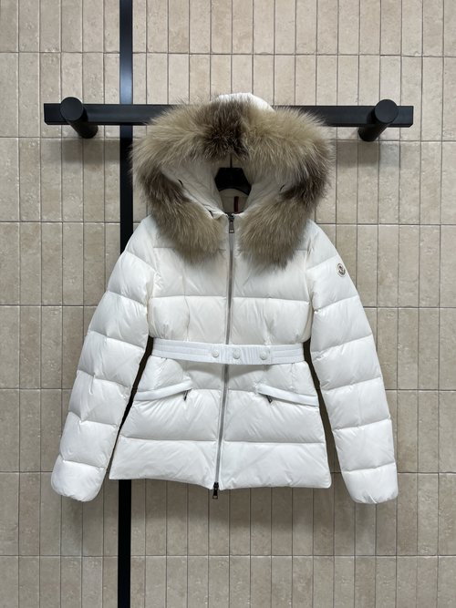 Moncler Fur-collared Waist-gathered Short Down Jacket, Elegant and Warm