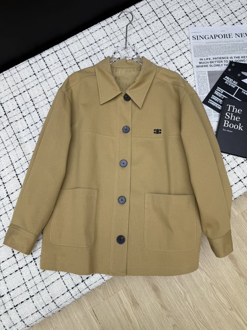 Celine Arch Logo Embroidery Collar Coat, Timeless