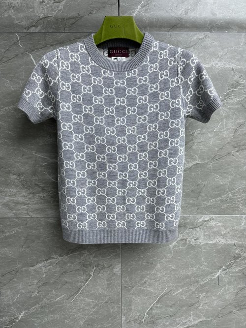 Gucci Round - neck Double - sided Knit Short Sleeve with Vintage Jacquard