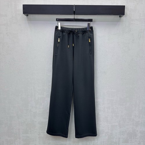 Dior Straight-Leg Pants with Drawstring and Metal Zippers