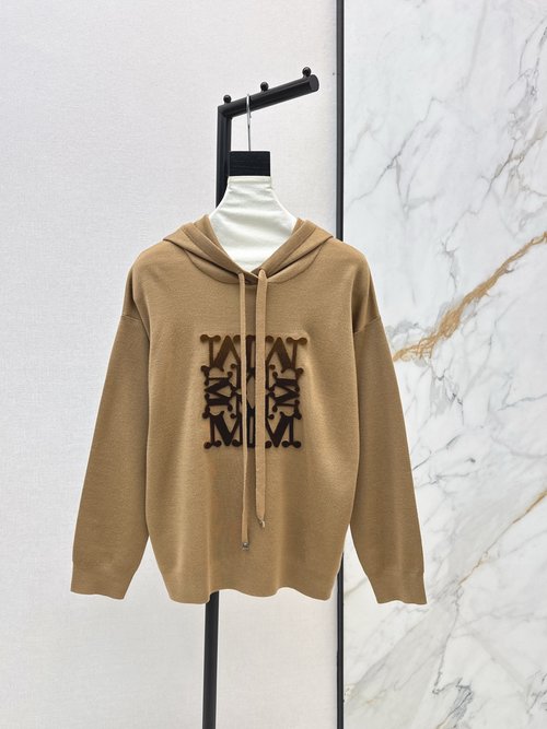 Max Mara Flocked Logo Hoodie with Custom Metal Bell, Five Colors