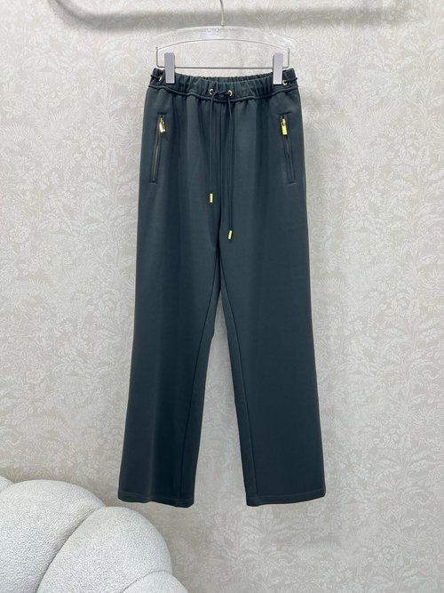 Dior Drawstring Waistband Solid-color Wide-leg Trousers with Custom Zippers
