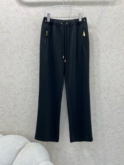 Dior Drawstring Waistband Solid-Color Wide-Leg Trousers with Custom Zippers