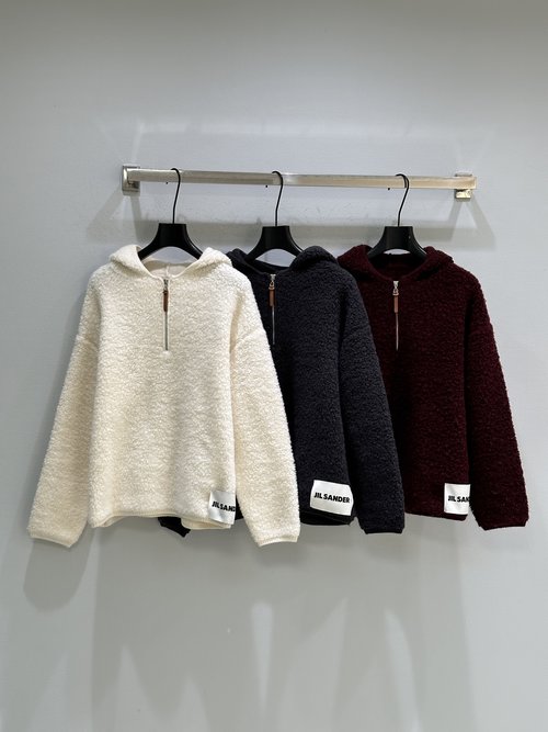 Jil Sanders Comfortable Solid Color Half-Zip Hoodie in Classic Hues