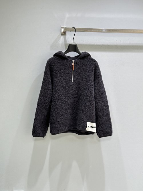 Jil Sanders Soft Solid Color Half-Zip Hoodie in White, Black, or Purple