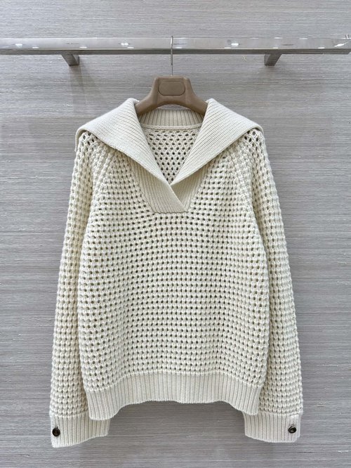 Loro Piana Exclusive LP Old-money Style Hand-hooked Top with Hollow Design