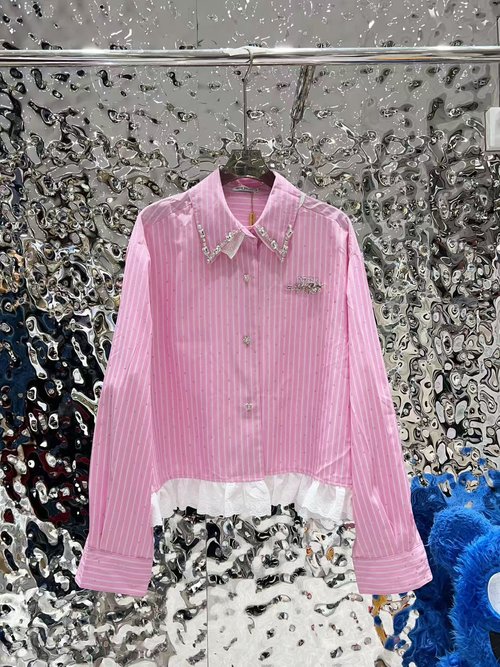 Miu Miu Shirt with Brooch Small Logo, Comfortable and Versatile Match