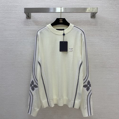 Louis Vuitton Striped Contrast Spliced Logo Long - sleeve Knit Top