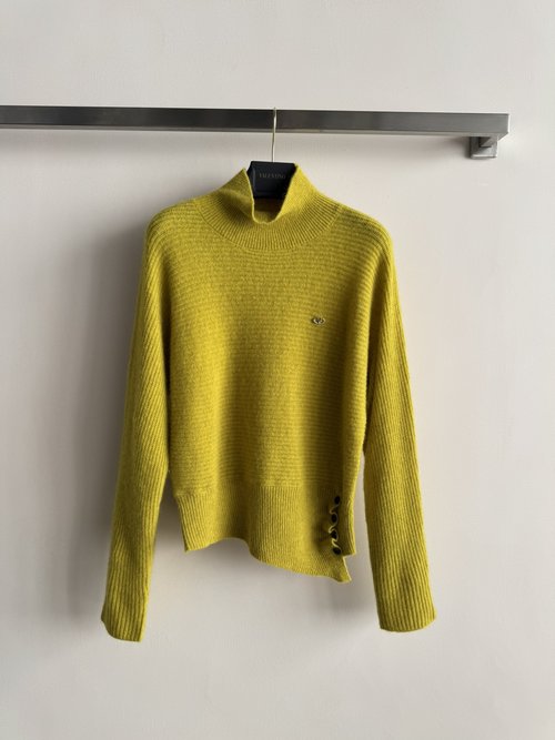 Valentino Sophisticated High Collar Striped Sweater with Logo