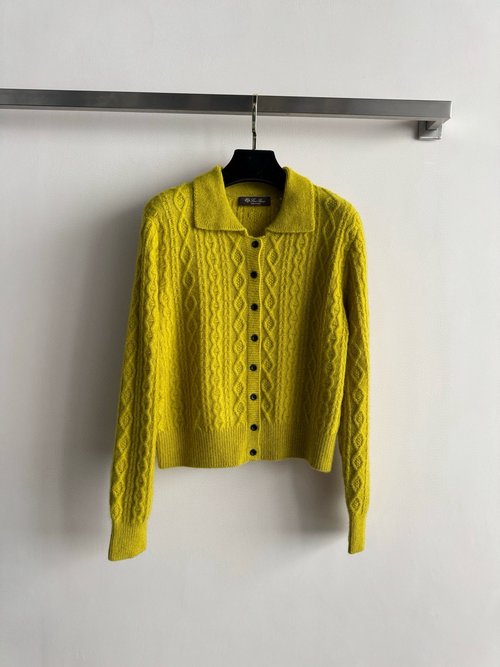 Loro Piana Classic Polo Collar Cardigan with Intricate Cable Knitting