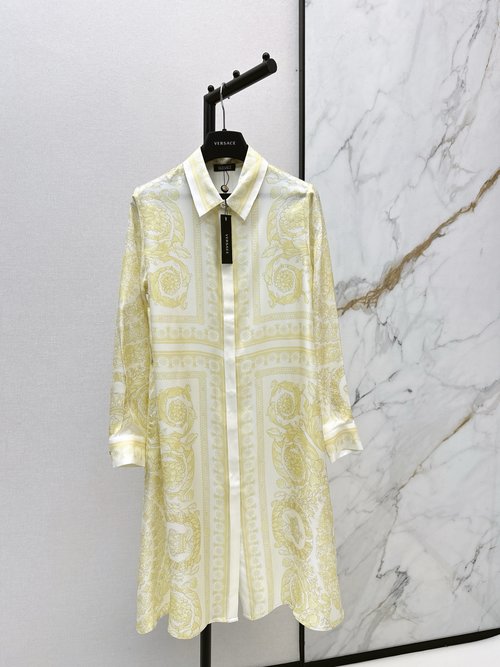 Versace Baroque Print Silk Blouse with Medusa Buckle, Graceful Design