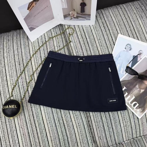 Miu Miu Exclusive Navy Zip Jacket s Matching Short A-Line Skirt Set