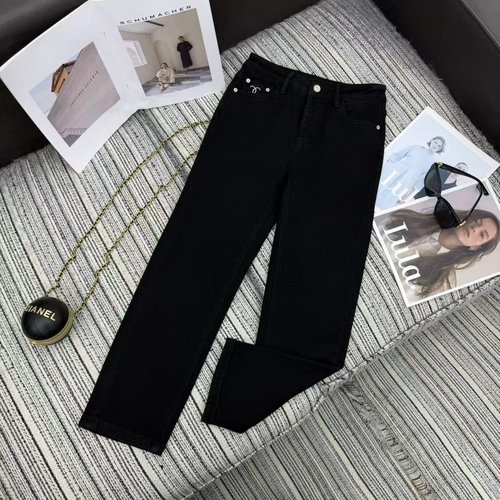 Chanel Fleece-Lined Skinny Jeans with Double C Embroidery Logo
