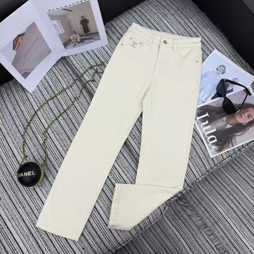 Chanel Fleece-Lined Skinny Jeans with Double C Embroidery Logo