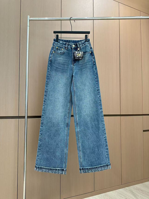 Dior High - end Customized Fleece Jeans with Contrast Metal Decor