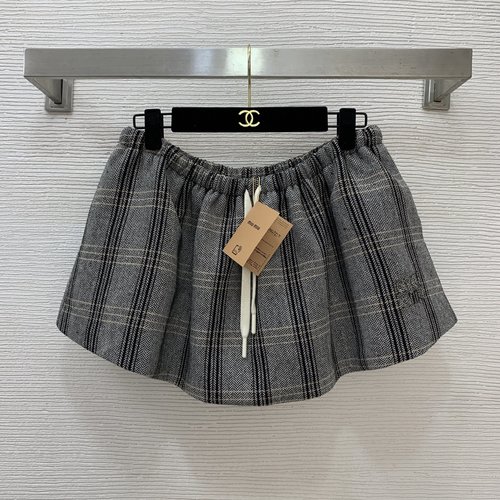 Miu Miu British-Style Checkered Drawstring Mini Skirt