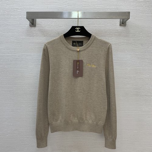 Loro Piana LP Custom Golden Logo Embroidered Slim Fit Crew Neck Sweater