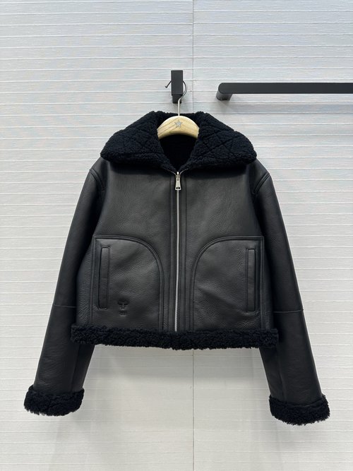 Dior Exclusive Fur - Leather Jacket with Double - Sided Design and Bee Embroidery