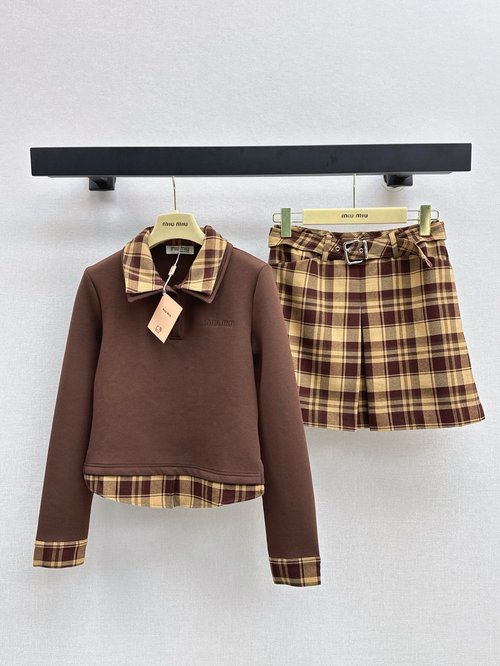 Miu Miu Retro - Chic Korean - Inspired Wear Set with Logo Embroidery in Two Colors