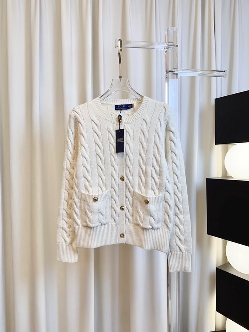 Polo Ralph Lauren Classic Twisted-stitch Wool Cardigan with Double Pockets