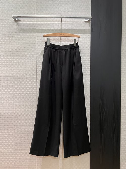 Louis Vuitton Minimalist Logo-Printed Elastic Belted Wool Wide-Leg Pants