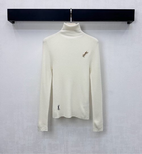 Yves Saint Laurent High-neck Alphabet Logo Turtleneck in Imported Fine Wool with Metallic Accents