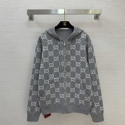 Gucci High-end Custom GG Jacquard Hooded Knit Cardigan, Dual-sided