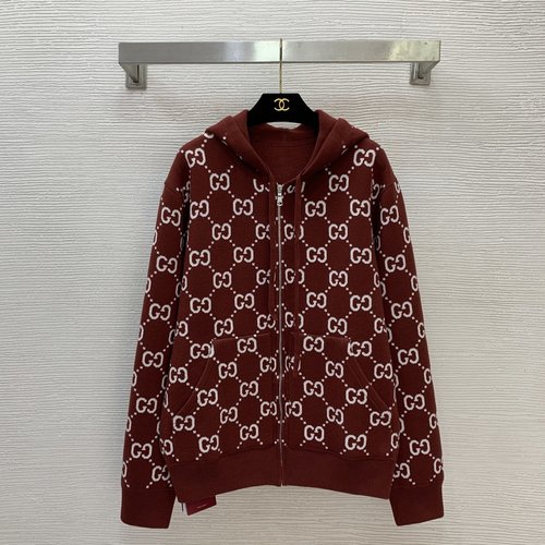 Gucci High-end Custom GG Jacquard Hooded Knit Cardigan, Dual-sided