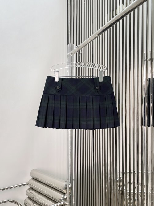 Miu Miu Coarse Checked Pleated Skirt