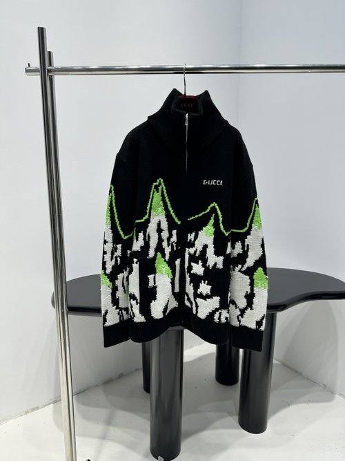 Gucci Mountain Pattern Appliquéd Heavy Wool Zip-Up Jacket